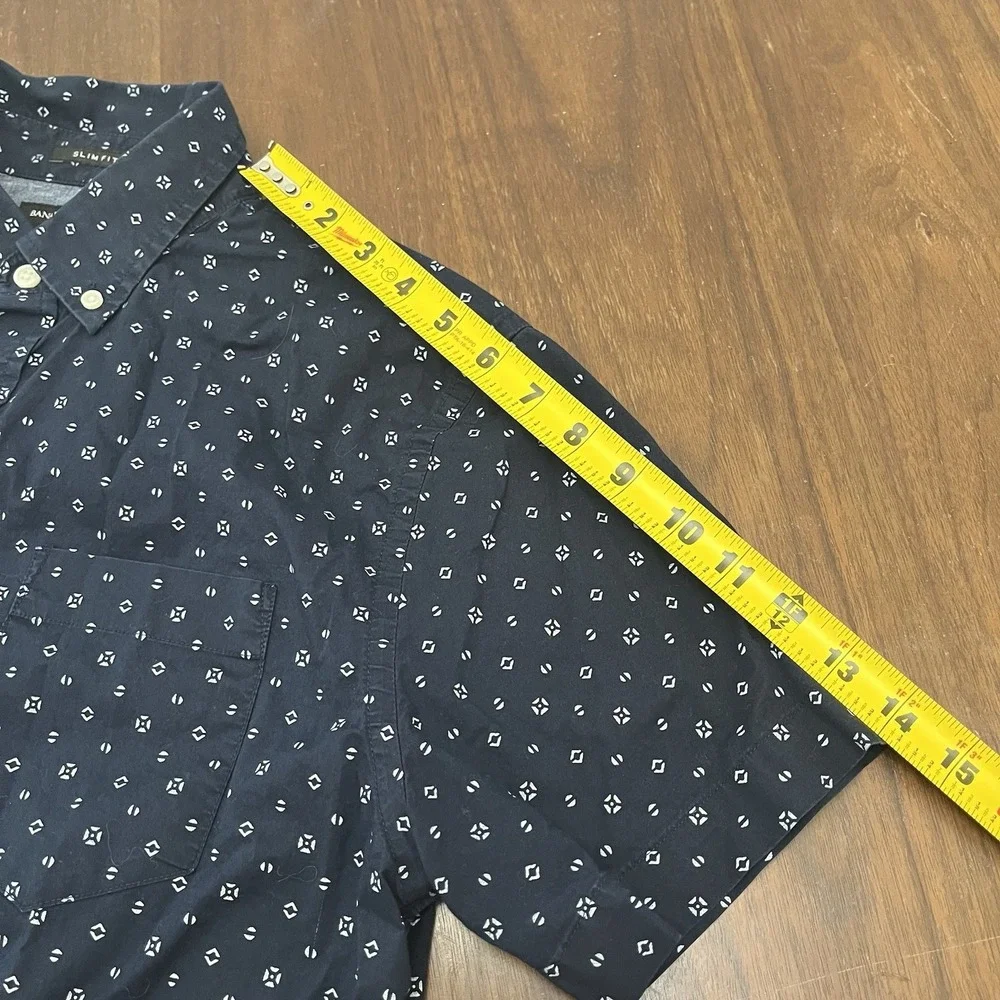 Banana Republic Shirt Mens sz M Navy Blue Slim Fit Short Sleeve Organic Cotton